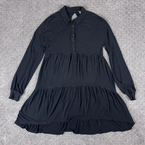 Free People Dress Womens Small Best Girl Mini Tunic Tiered Boho Babydoll Black - Picture 1 of 10